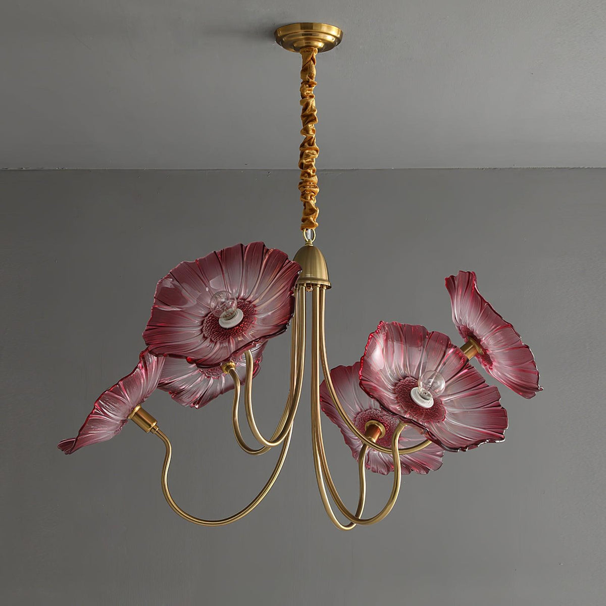 Luxury Lotus Leaf Chandelier Modern Gold Glass Pendant Light for Living Room Dining Room