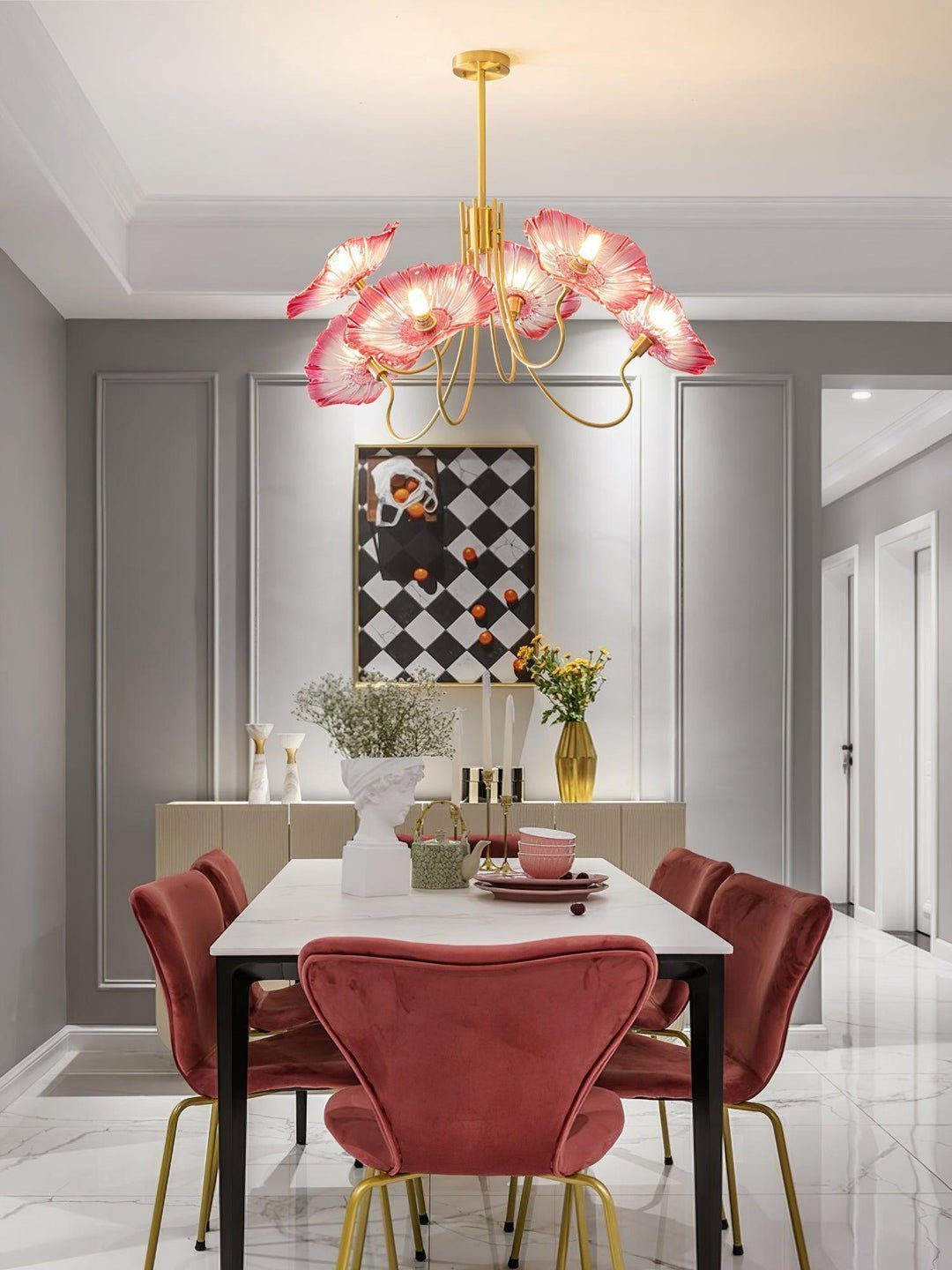Luxury Lotus Leaf Chandelier Modern Gold Glass Pendant Light for Living Room Dining Room