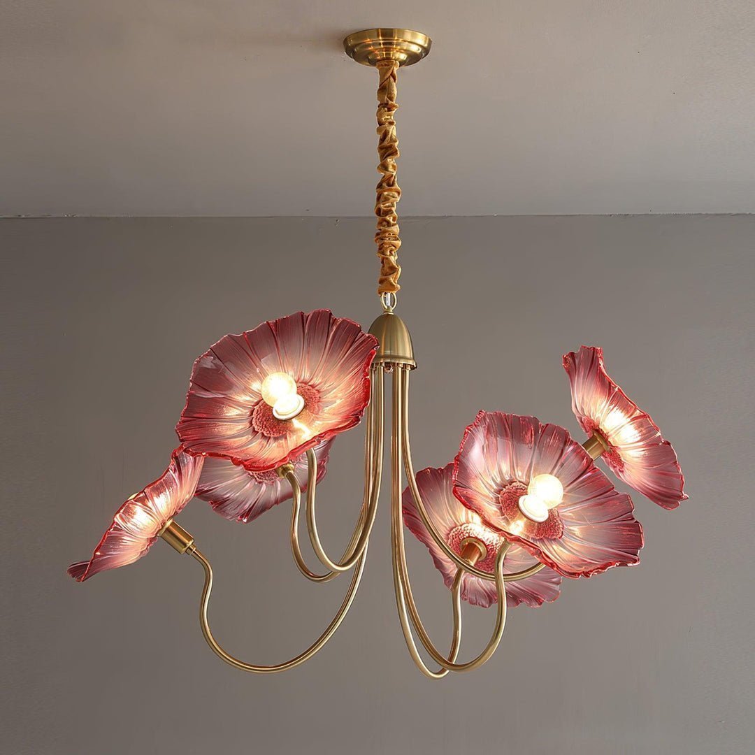 Luxury Lotus Leaf Chandelier Modern Gold Glass Pendant Light for Living Room Dining Room