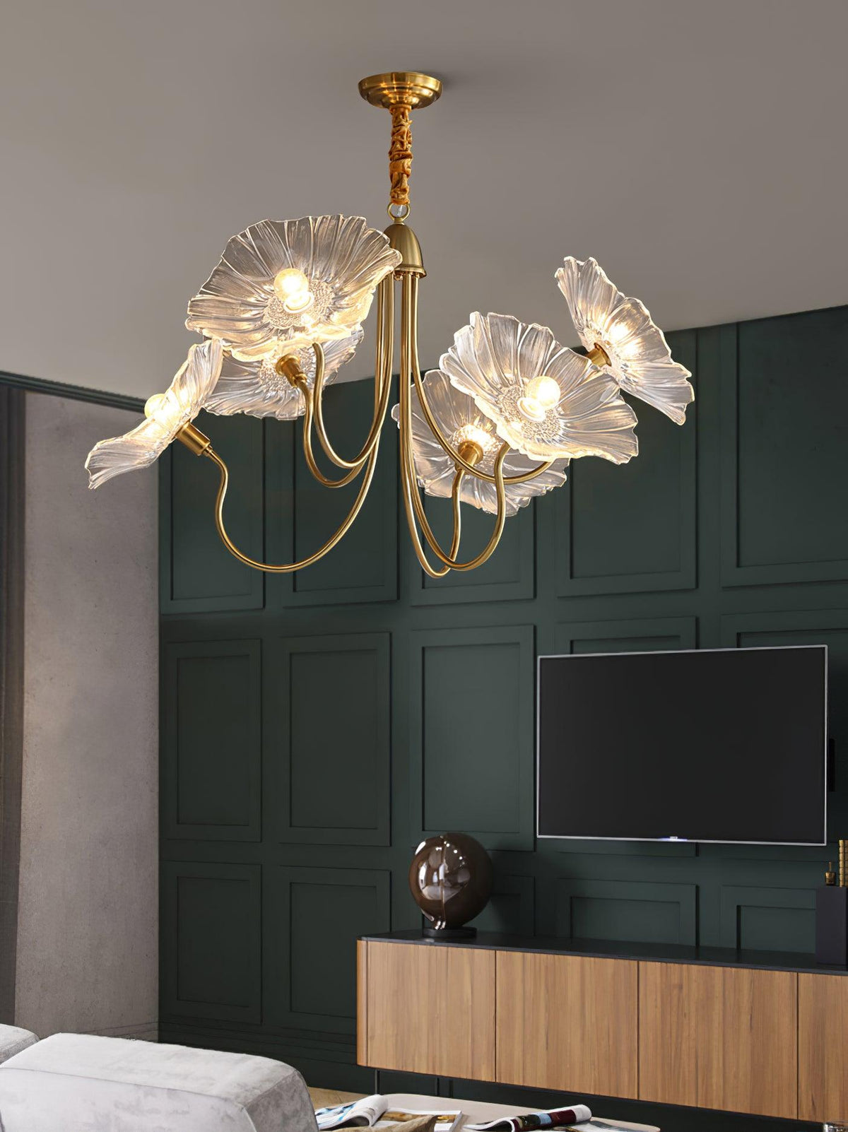 Luxury Lotus Leaf Chandelier Modern Gold Glass Pendant Light for Living Room Dining Room