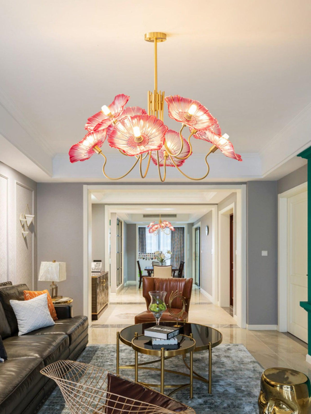 Luxury Lotus Leaf Chandelier Modern Gold Glass Pendant Light for Living Room Dining Room