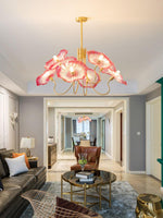 Luxury Lotus Leaf Chandelier Modern Gold Glass Pendant Light for Living Room Dining Room