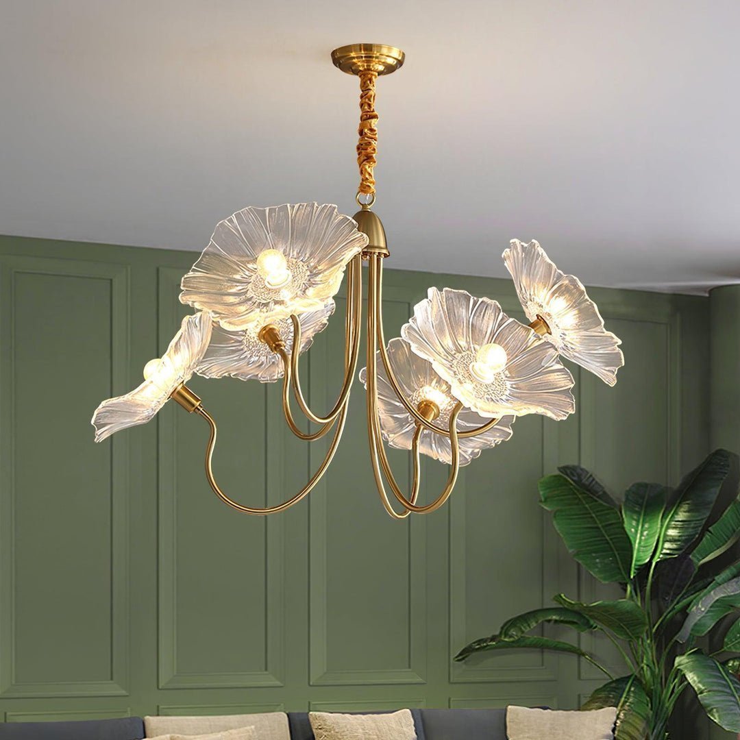 Luxury Lotus Leaf Chandelier Modern Gold Glass Pendant Light for Living Room Dining Room