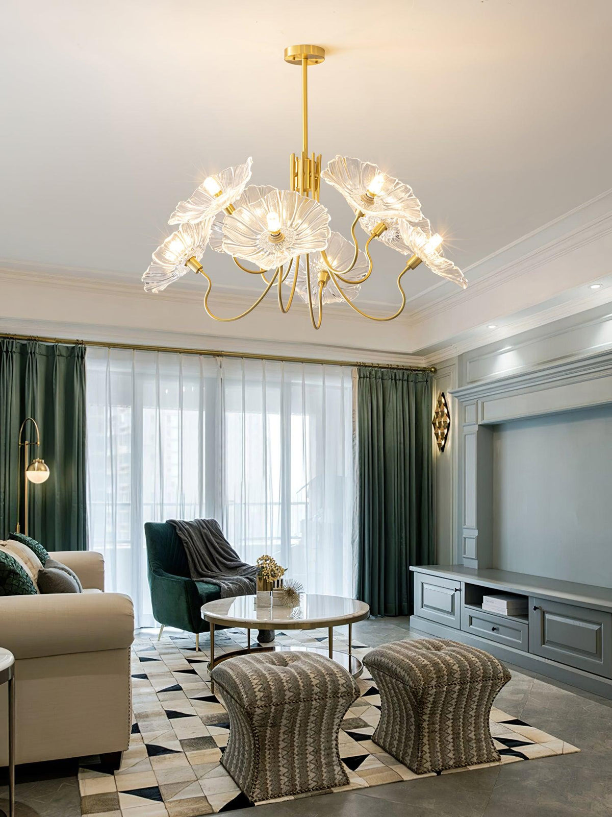 Luxury Lotus Leaf Chandelier Modern Gold Glass Pendant Light for Living Room Dining Room
