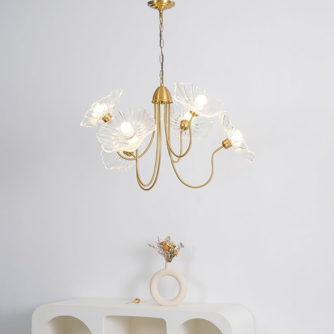 Luxury Lotus Leaf Chandelier Modern Gold Glass Pendant Light for Living Room Dining Room