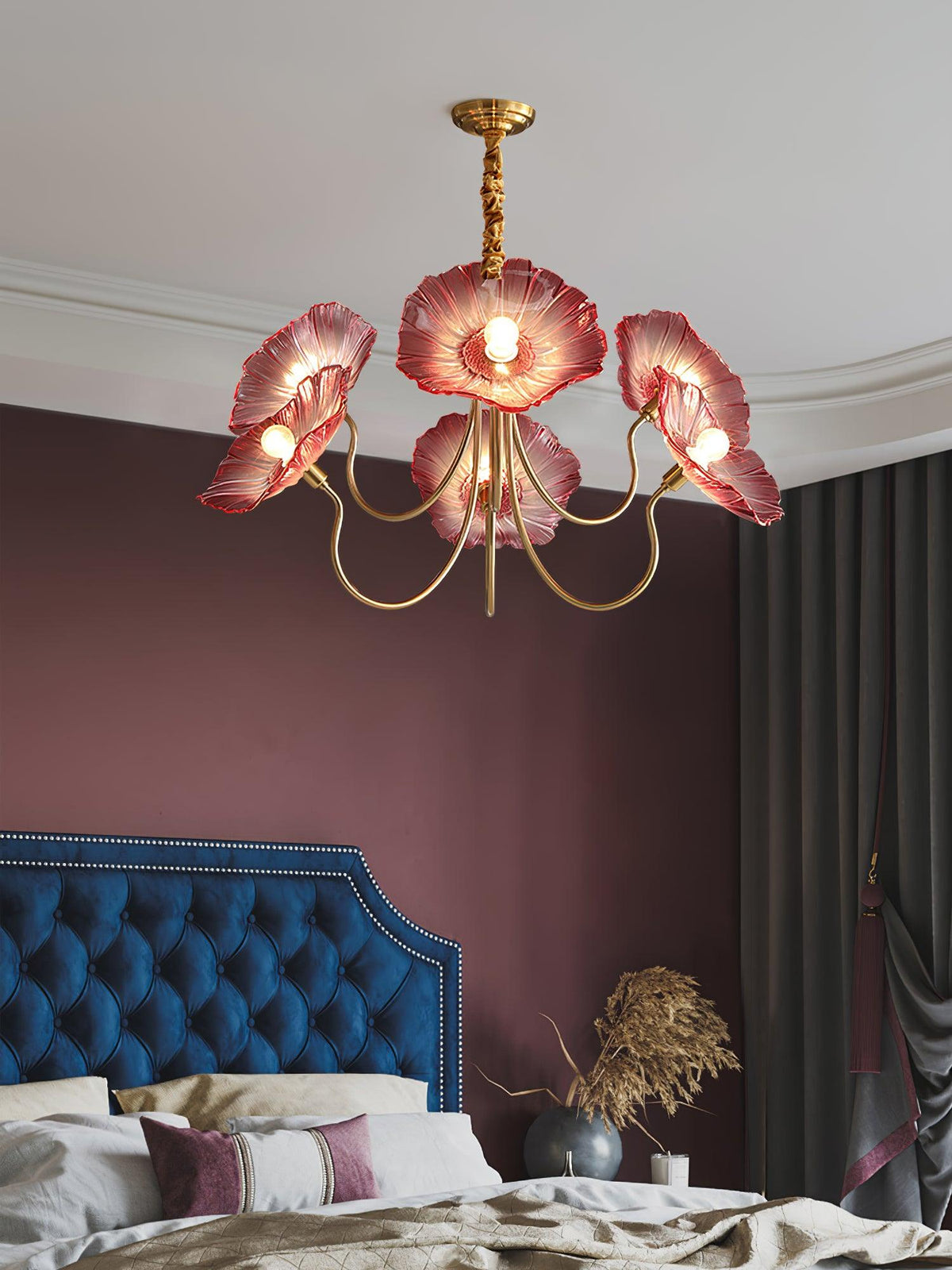 Luxury Lotus Leaf Chandelier Modern Gold Glass Pendant Light for Living Room Dining Room