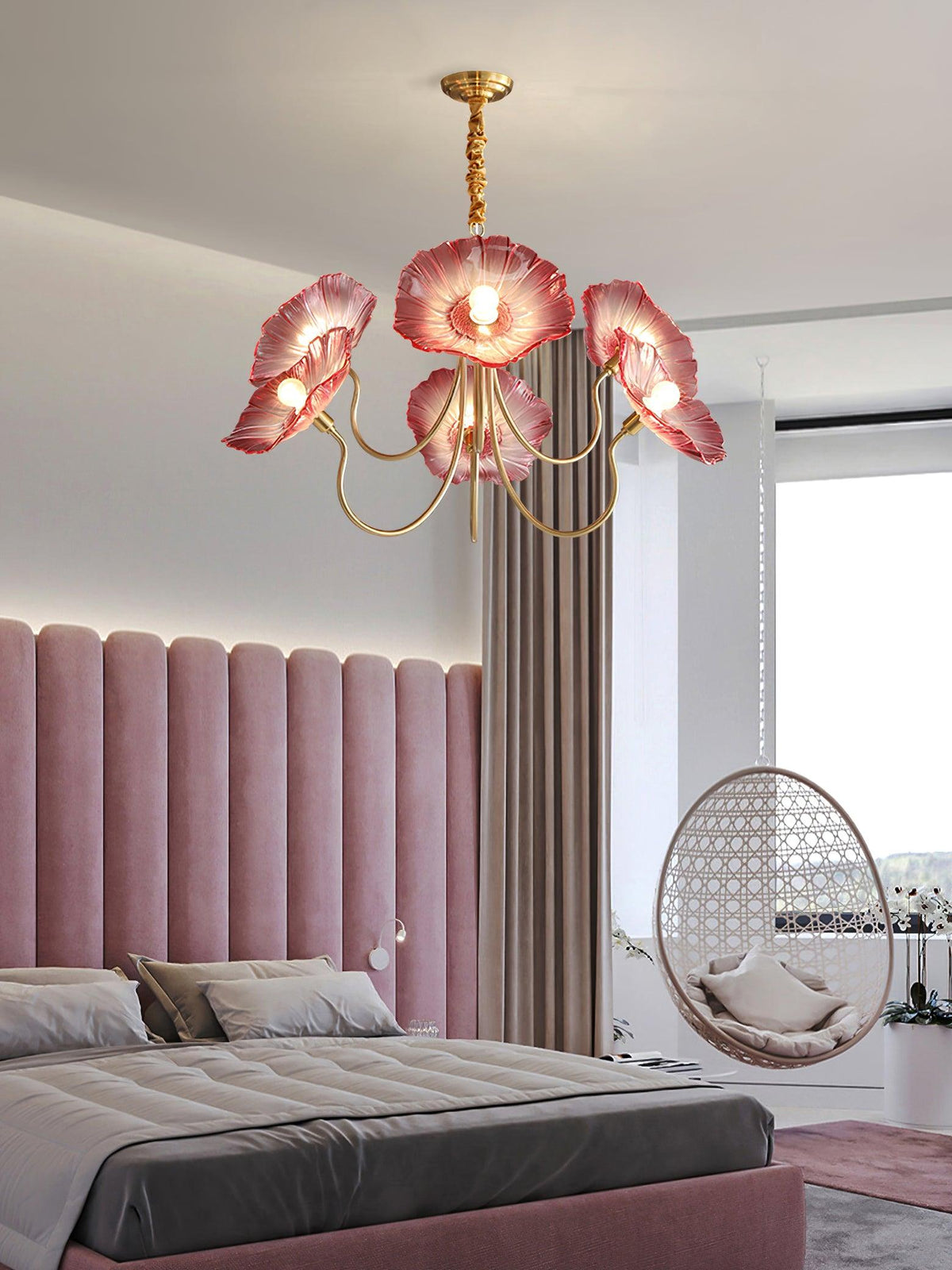 Luxury Lotus Leaf Chandelier Modern Gold Glass Pendant Light for Living Room Dining Room