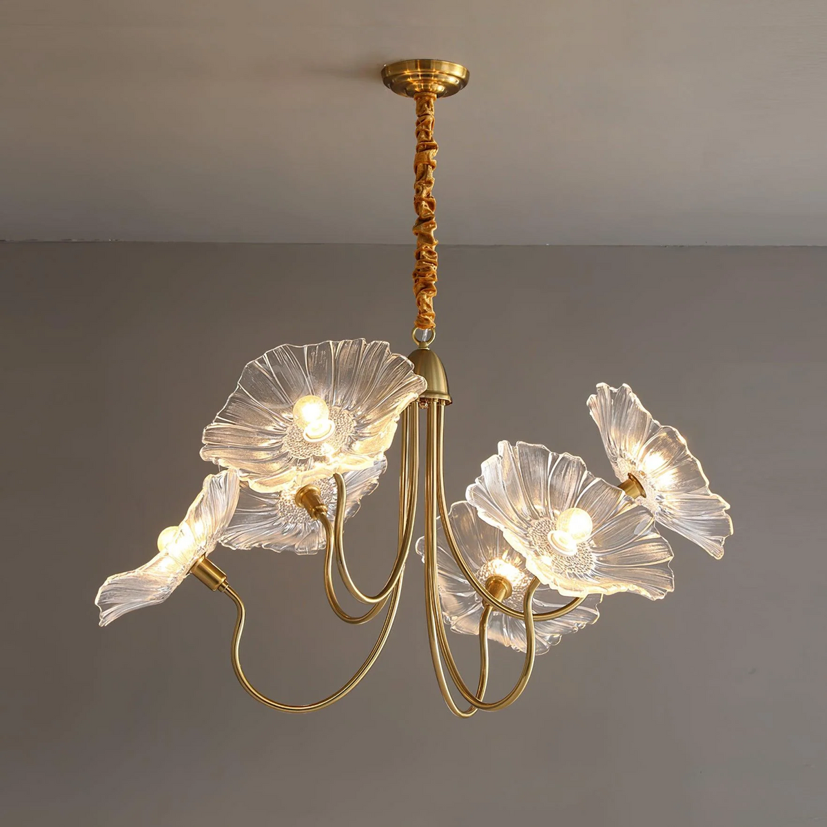 Luxury Lotus Leaf Chandelier Modern Gold Glass Pendant Light for Living Room Dining Room