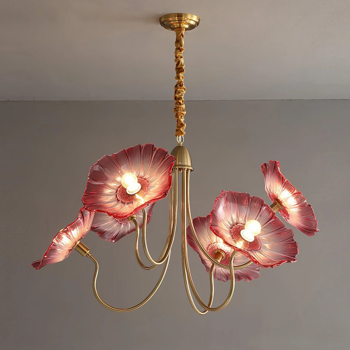 Luxury Lotus Leaf Chandelier Modern Gold Glass Pendant Light for Living Room Dining Room