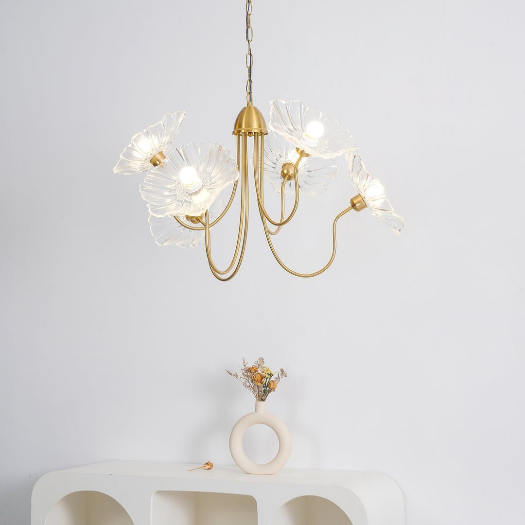 Luxury Lotus Leaf Chandelier Modern Gold Glass Pendant Light for Living Room Dining Room