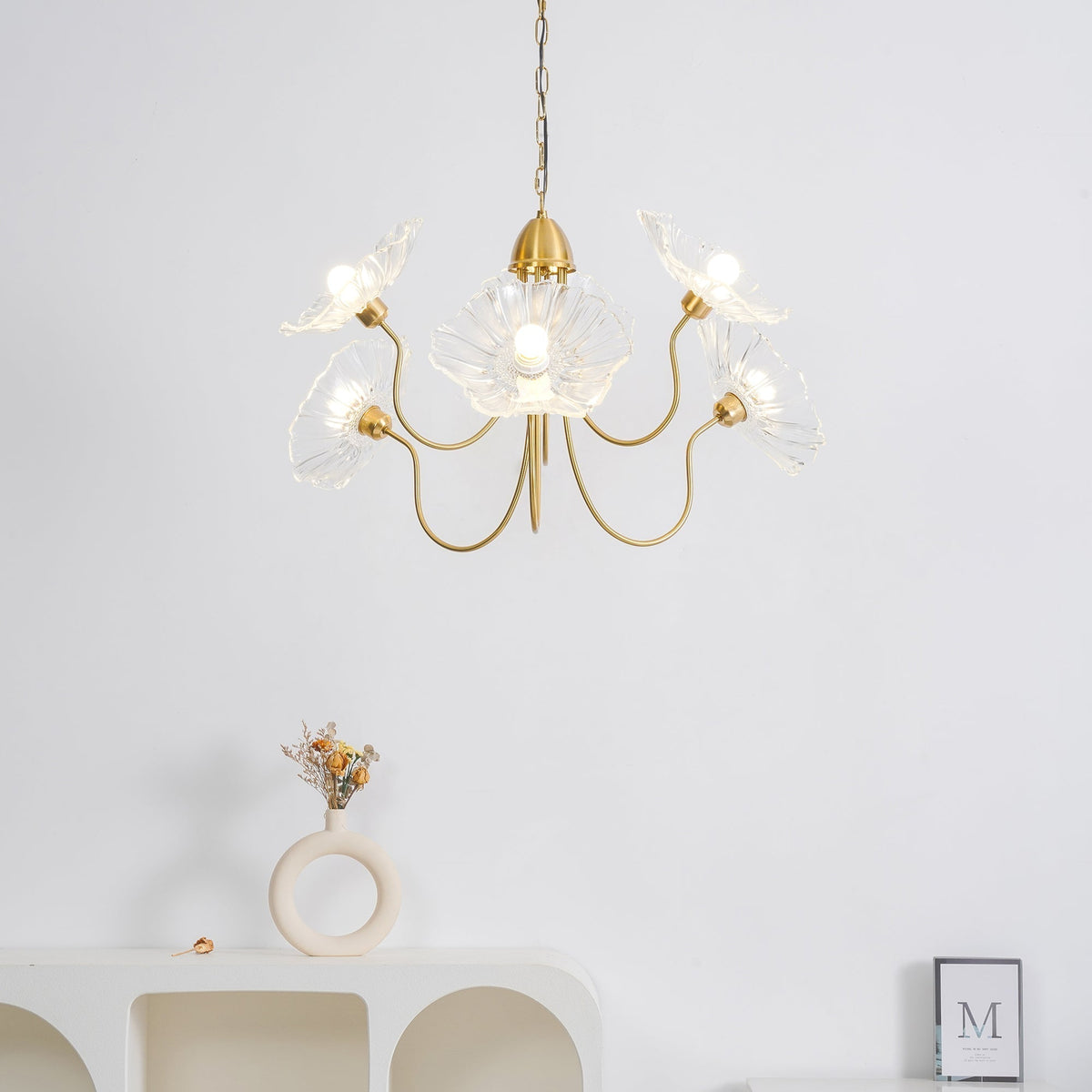 Luxury Lotus Leaf Chandelier Modern Gold Glass Pendant Light for Living Room Dining Room