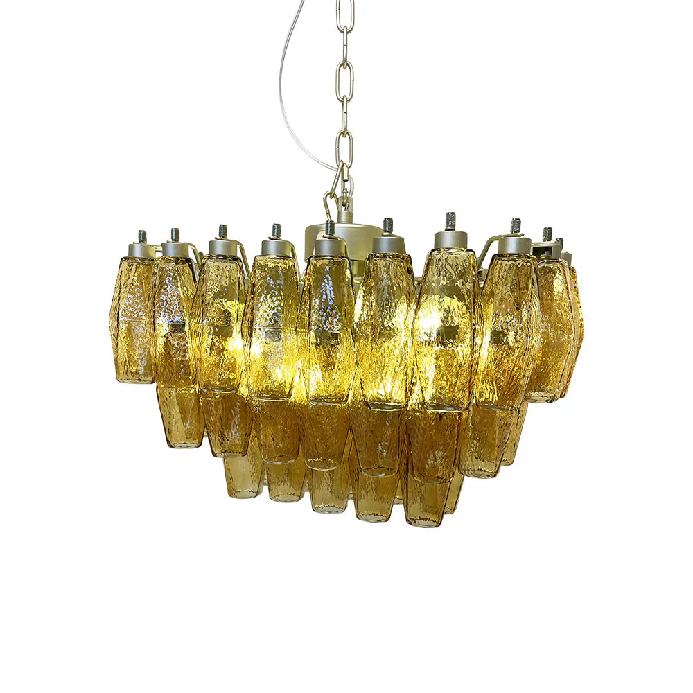 Elegant Murano Poliedri Amber Glass Chandelier