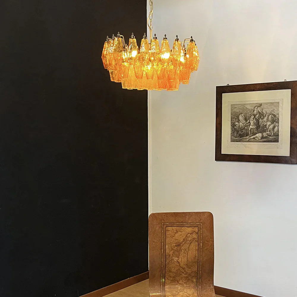 Elegant Murano Poliedri Amber Glass Chandelier