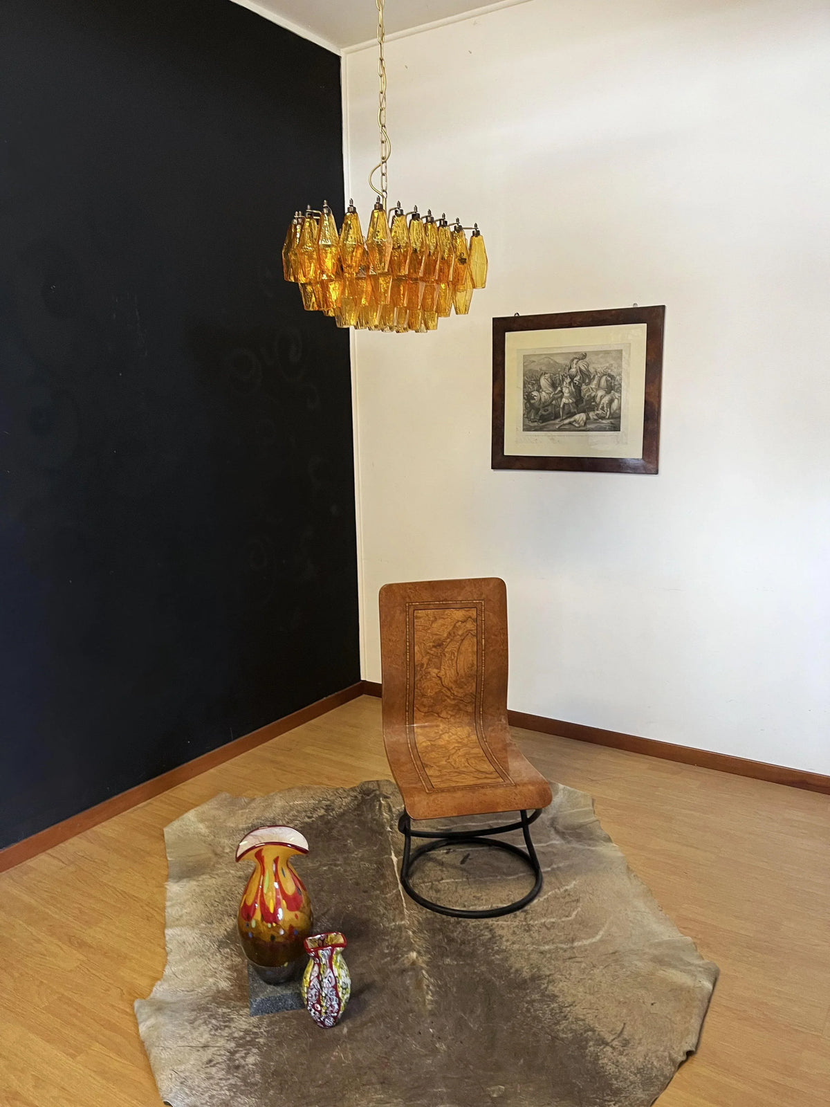 Elegant Murano Poliedri Amber Glass Chandelier