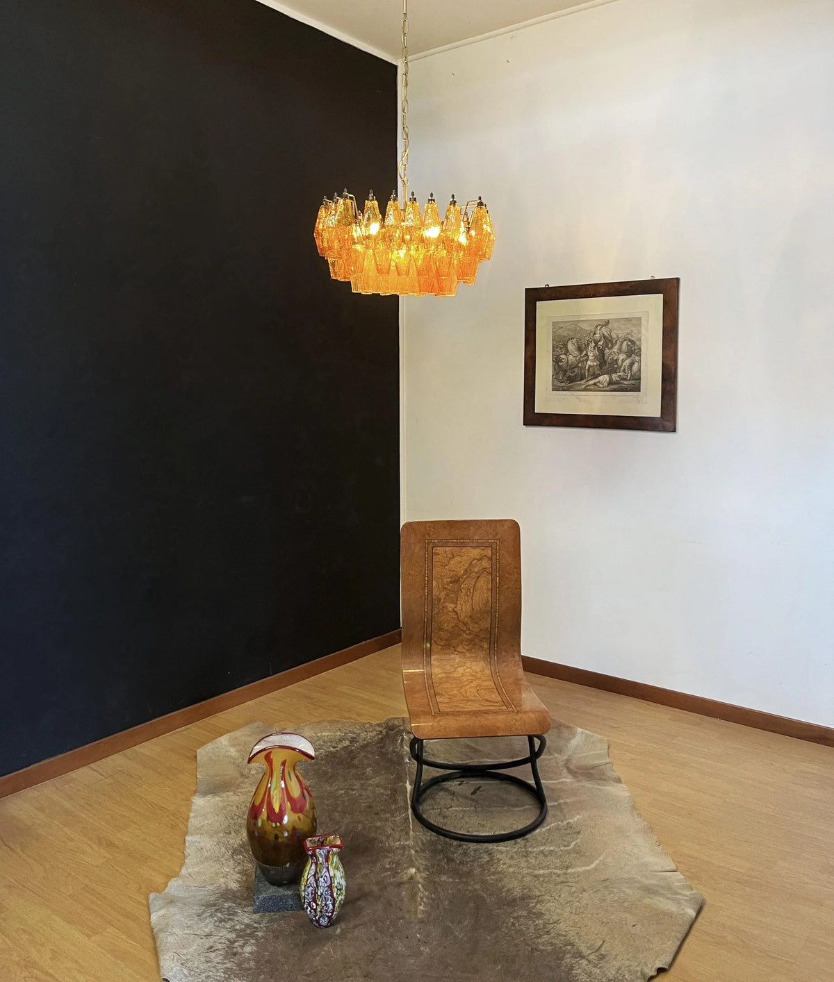 Elegant Murano Poliedri Amber Glass Chandelier