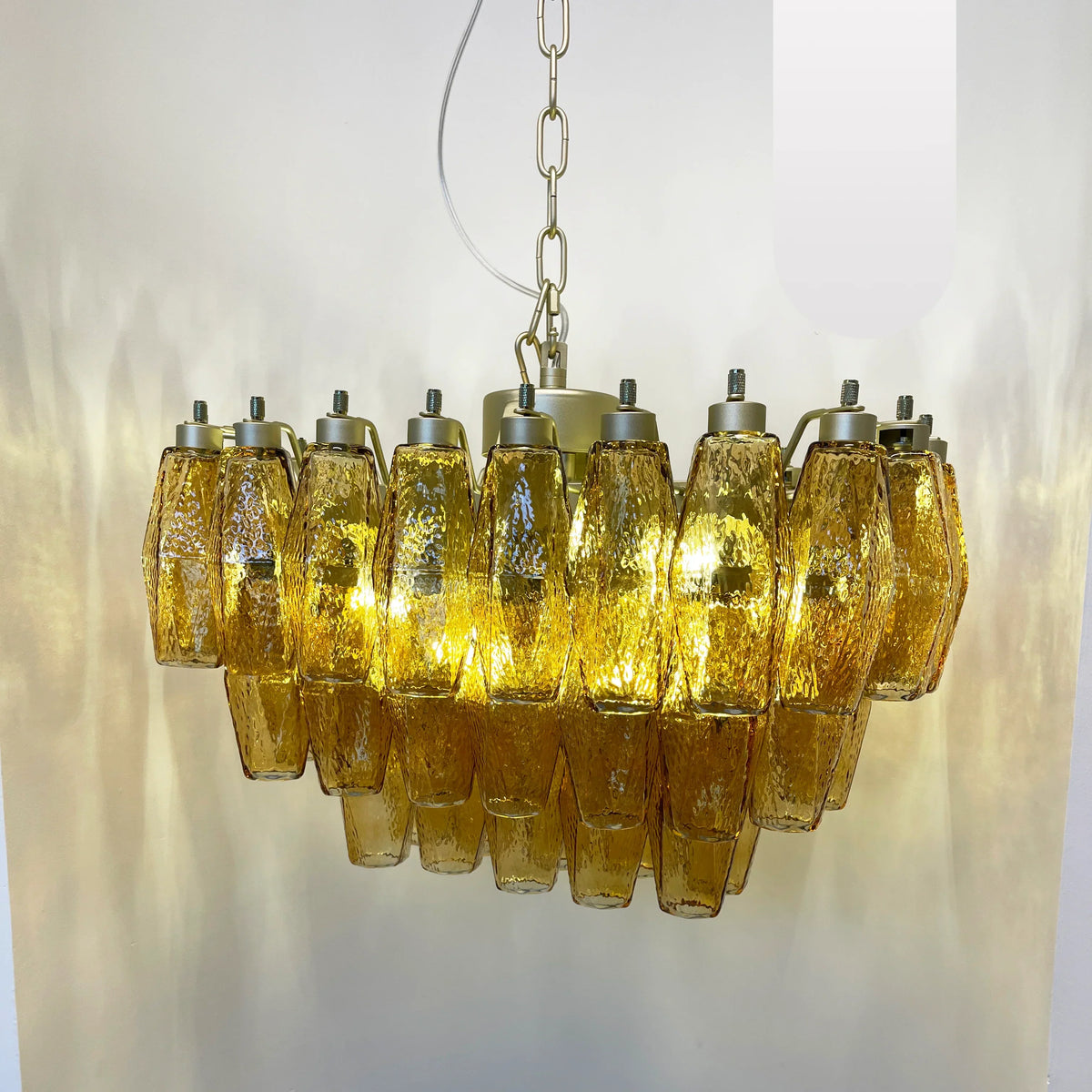 Elegant Murano Poliedri Amber Glass Chandelier