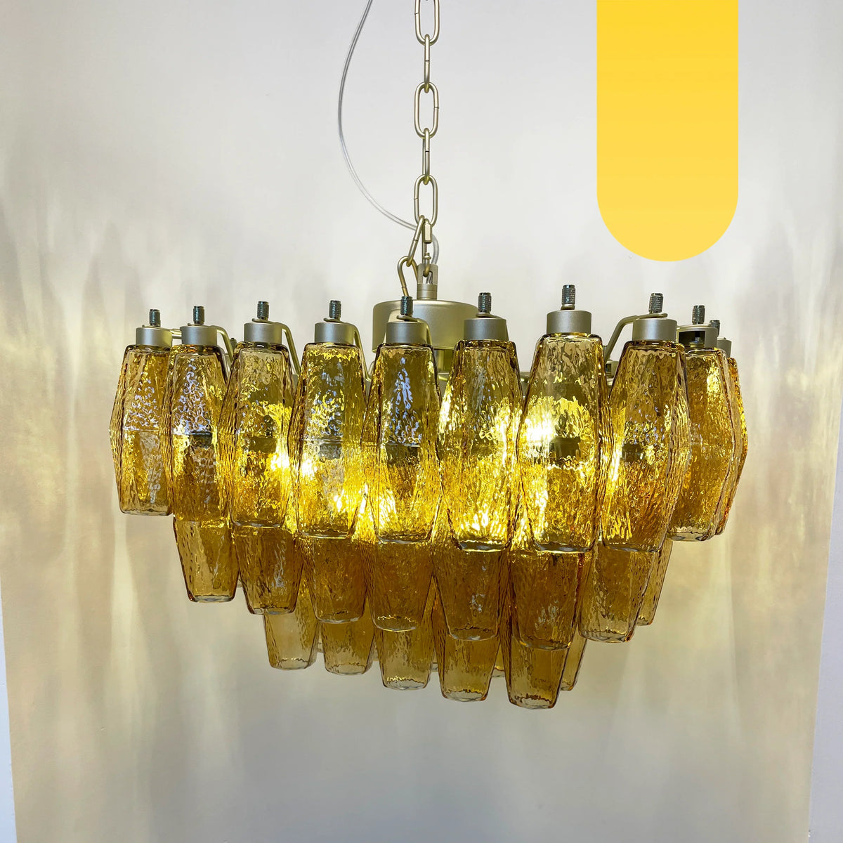 Elegant Murano Poliedri Amber Glass Chandelier
