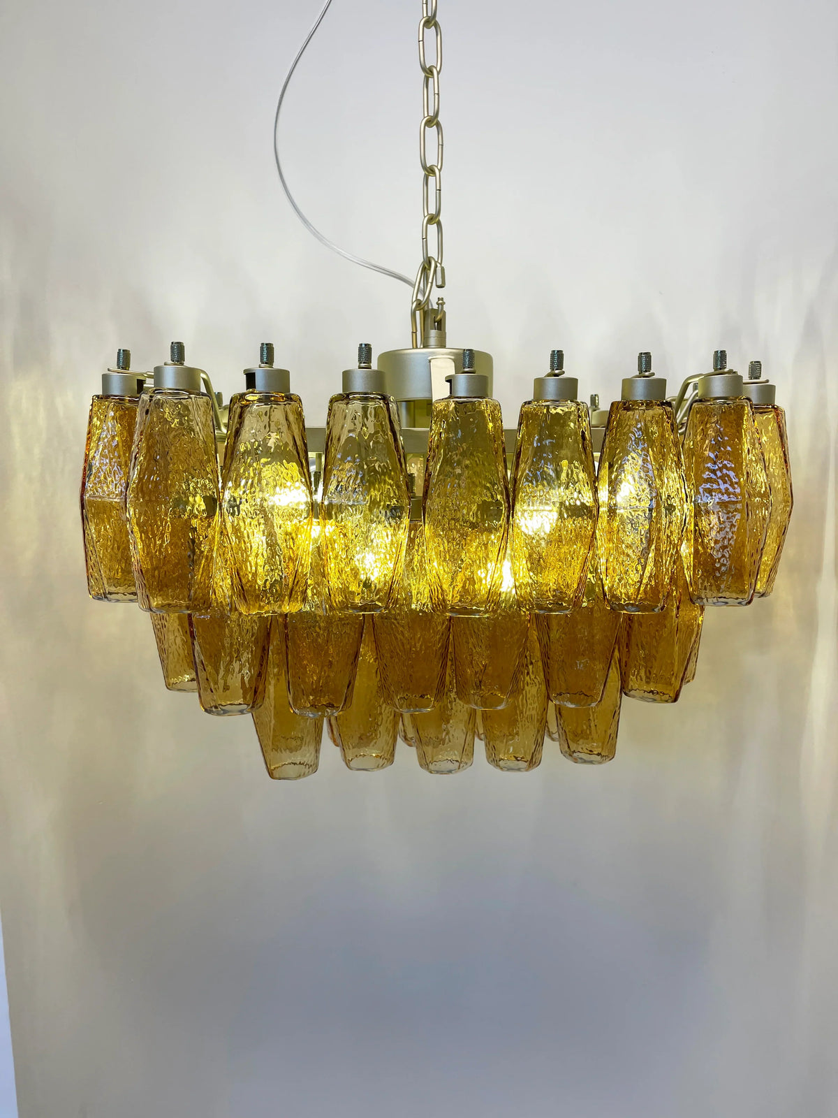 Elegant Murano Poliedri Amber Glass Chandelier