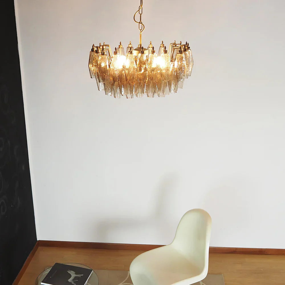Elegant Murano Poliedri Smoked Glass Chandelier