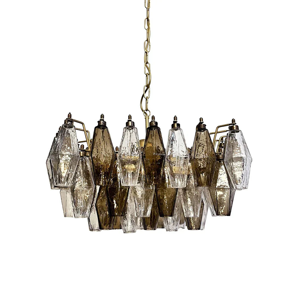 Elegant Murano Poliedri Trasparent Smoked Glass Chandelier