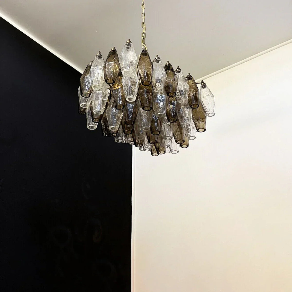 Elegant Murano Poliedri Trasparent Smoked Glass Chandelier