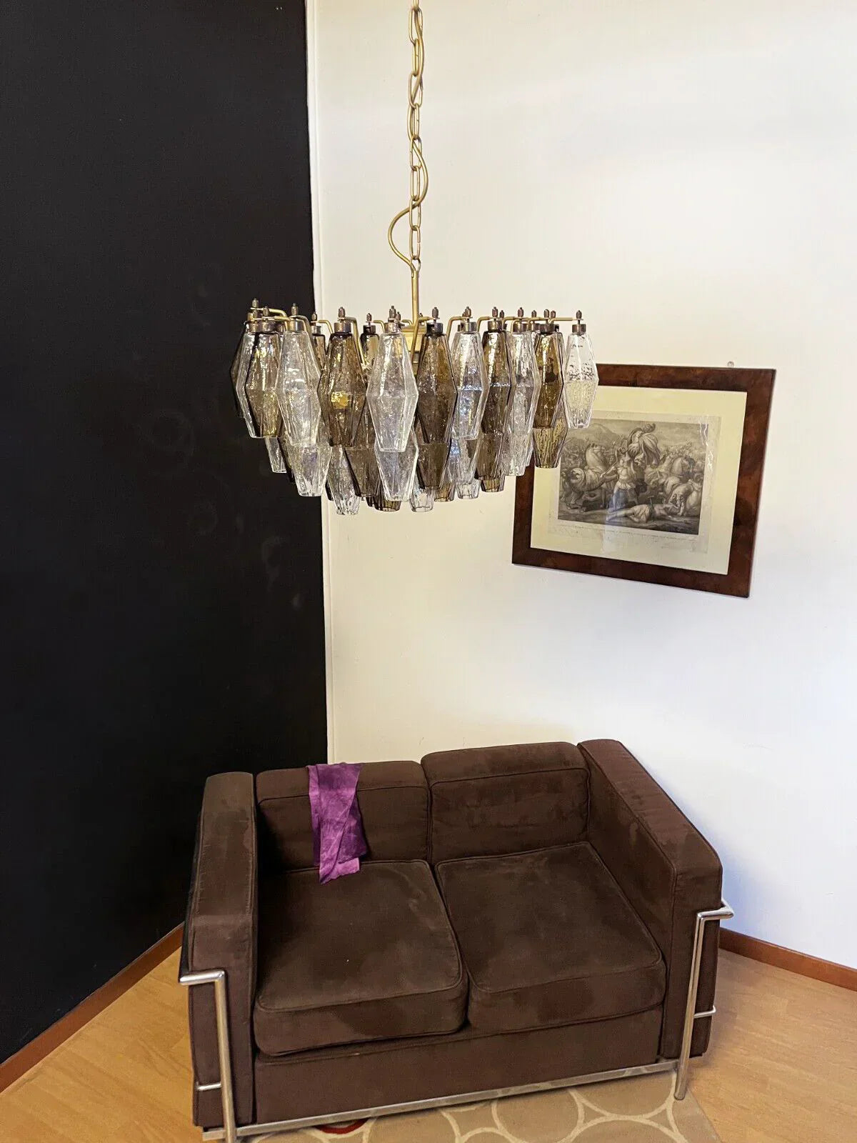 Elegant Murano Poliedri Trasparent Smoked Glass Chandelier