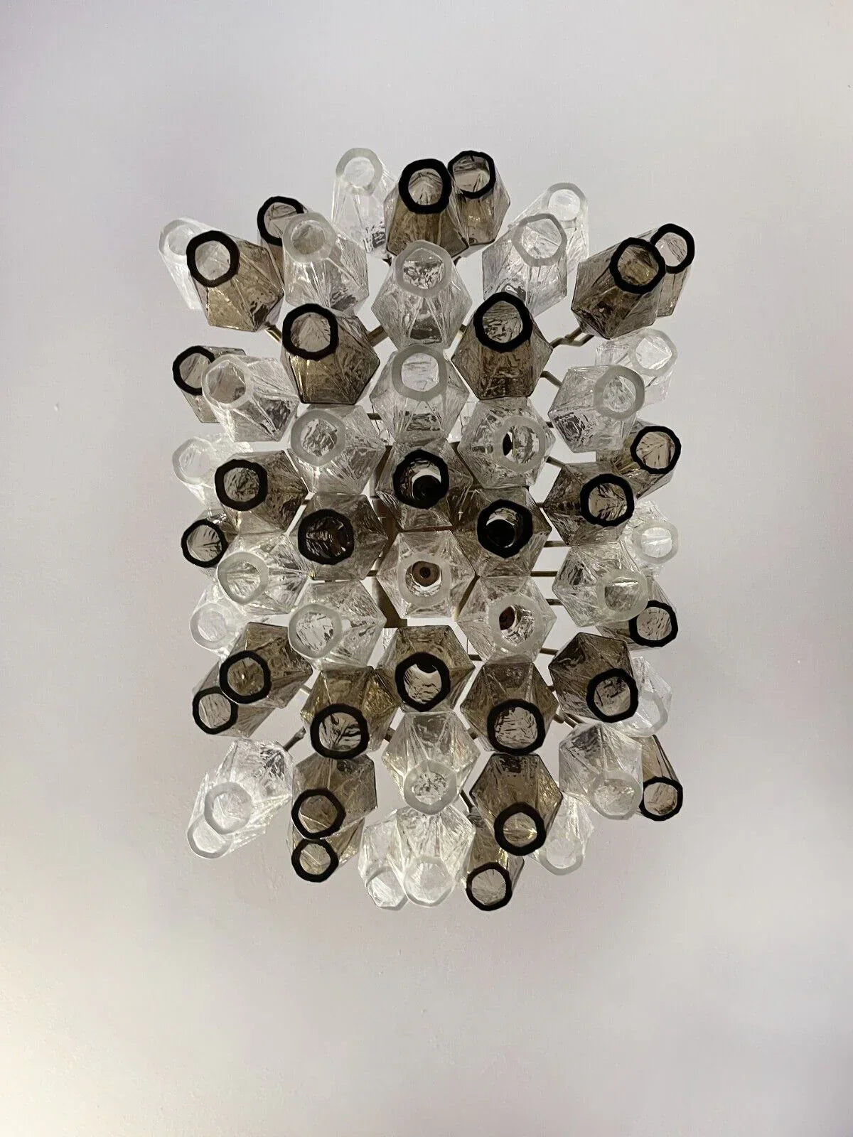 Elegant Murano Poliedri Trasparent Smoked Glass Chandelier