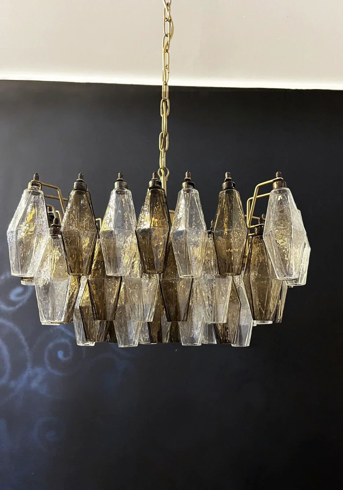 Elegant Murano Poliedri Trasparent Smoked Glass Chandelier