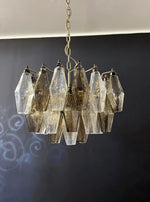 Elegant Murano Poliedri Trasparent Smoked Glass Chandelier