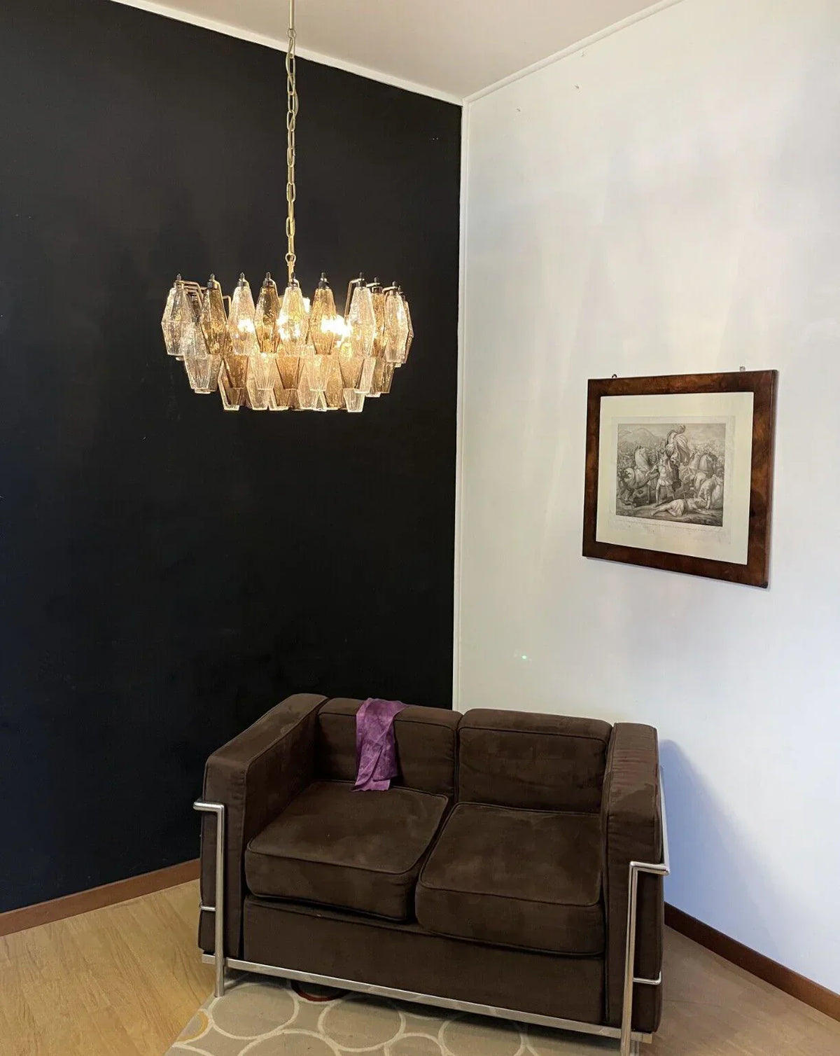 Elegant Murano Poliedri Trasparent Smoked Glass Chandelier