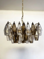 Elegant Murano Poliedri Trasparent Smoked Glass Chandelier