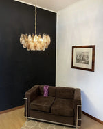Elegant Murano Poliedri Trasparent Smoked Glass Chandelier