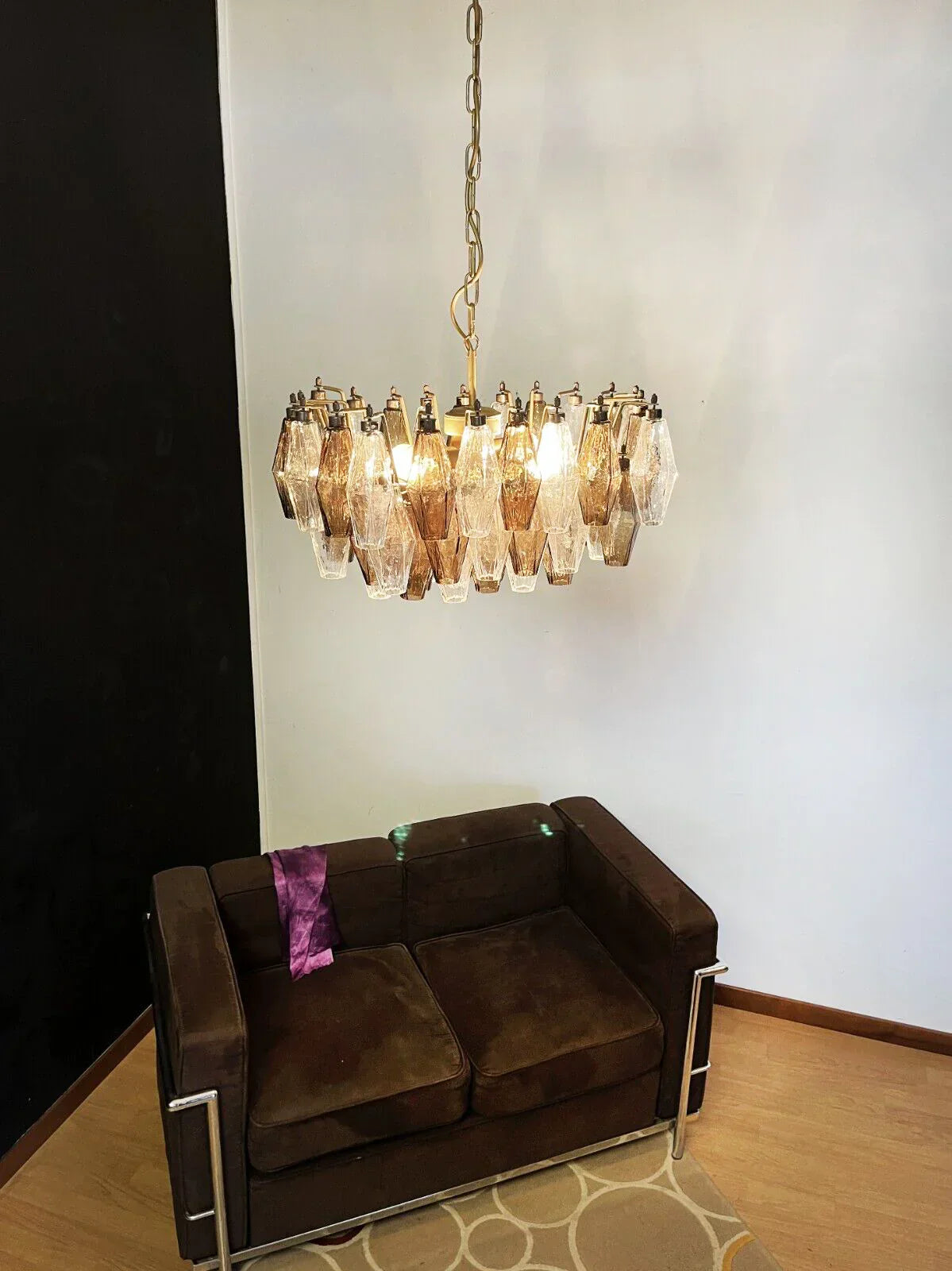 Elegant Murano Poliedri Trasparent Smoked Glass Chandelier