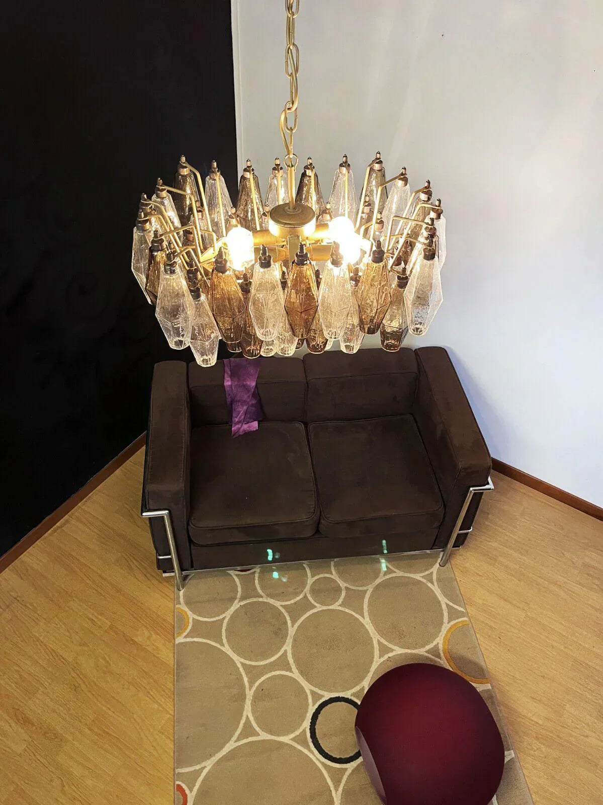 Elegant Murano Poliedri Trasparent Smoked Glass Chandelier