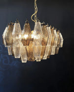 Elegant Murano Poliedri Trasparent Smoked Glass Chandelier