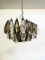 Elegant Murano Poliedri Trasparent Smoked Glass Chandelier