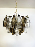 Elegant Murano Poliedri Trasparent Smoked Glass Chandelier