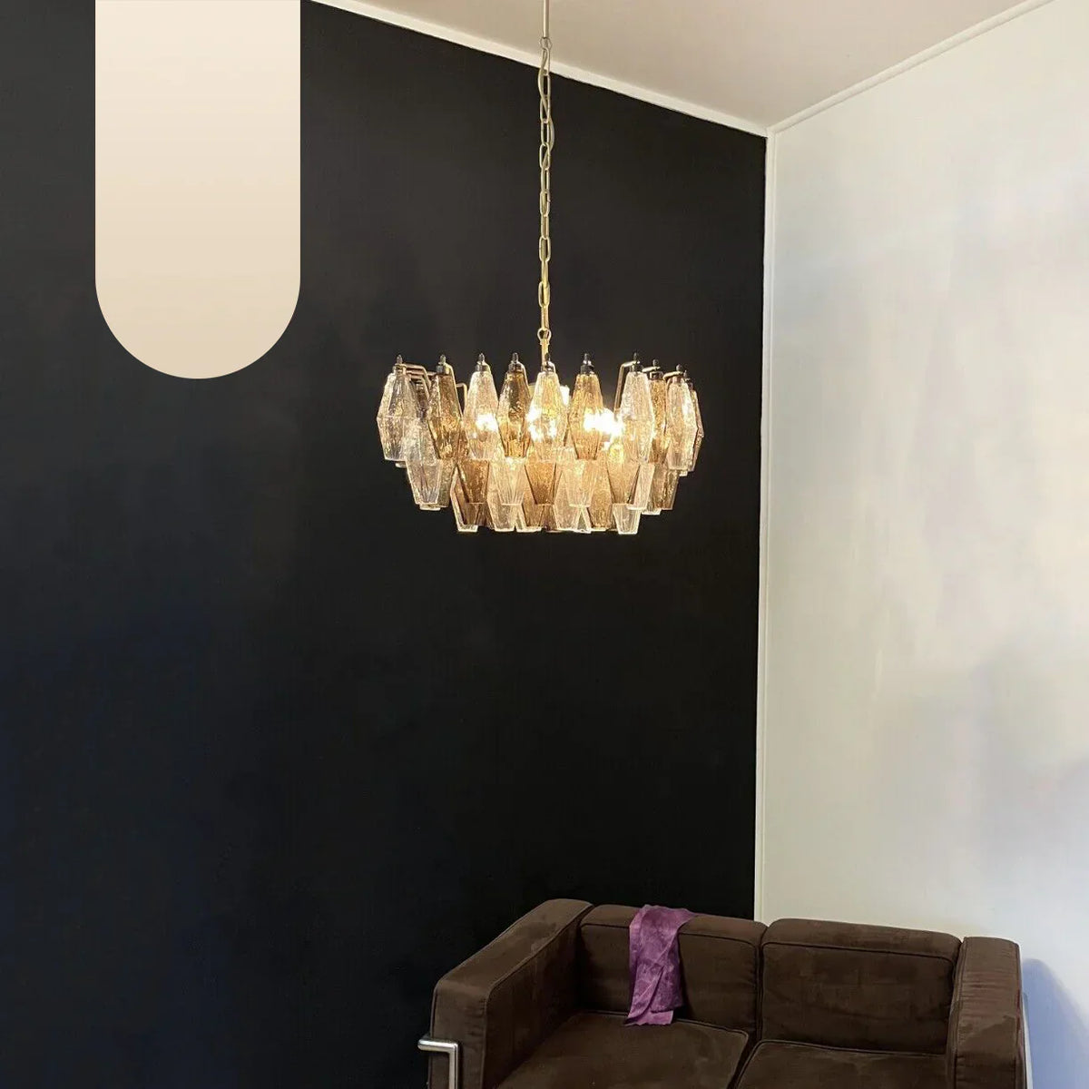 Elegant Murano Poliedri Trasparent Smoked Glass Chandelier