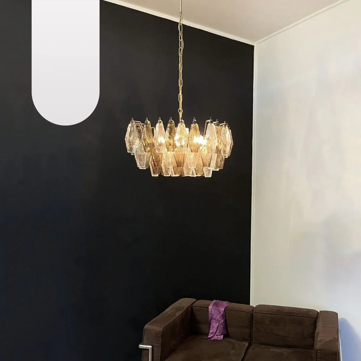Elegant Murano Poliedri Trasparent Smoked Glass Chandelier