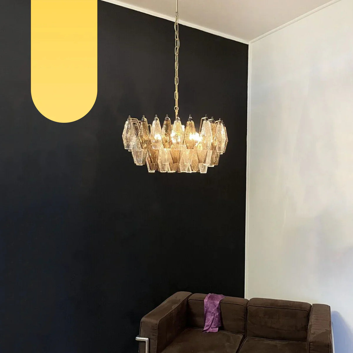 Elegant Murano Poliedri Trasparent Smoked Glass Chandelier