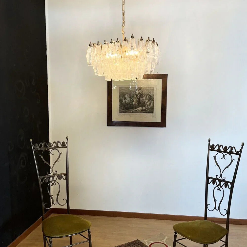 Elegant Murano Poliedri Trasparent Glass Chandelier
