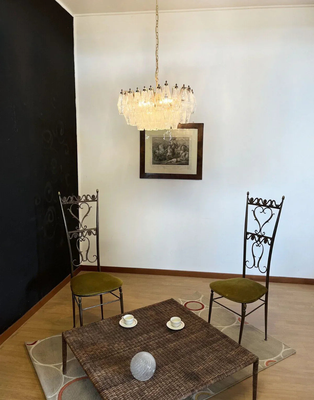 Elegant Murano Poliedri Trasparent Glass Chandelier