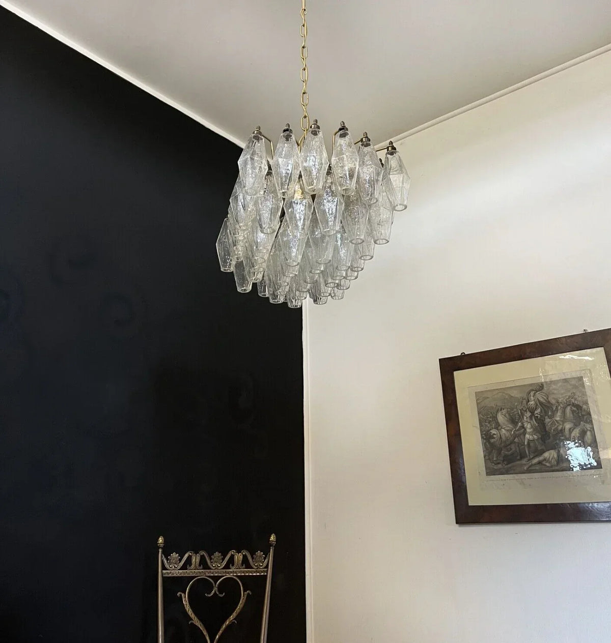 Elegant Murano Poliedri Trasparent Glass Chandelier