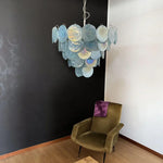 Elegant Blue Murano Iridescent Disc Chandelier
