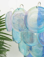 Elegant Blue Murano Iridescent Disc Chandelier