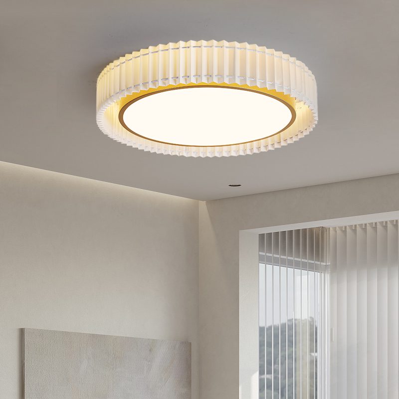 French Pastoral Ceiling Lamp – Handcrafted Fabric LED Flush Mount for Dining Room, Living Room, and Hallway