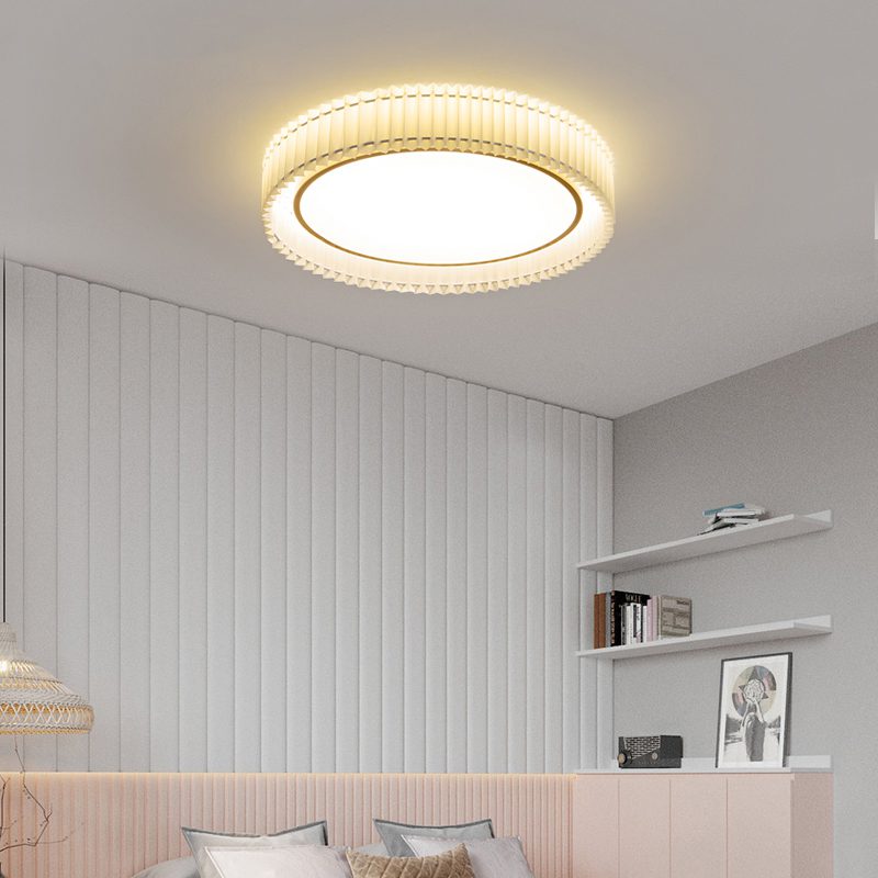 French Pastoral Ceiling Lamp – Handcrafted Fabric LED Flush Mount for Dining Room, Living Room, and Hallway