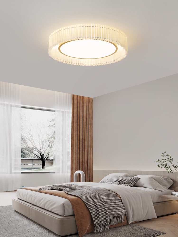 French Pastoral Ceiling Lamp – Handcrafted Fabric LED Flush Mount for Dining Room, Living Room, and Hallway