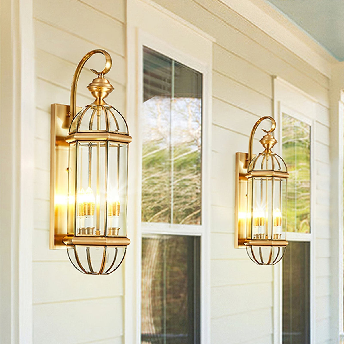 Antique Brass Outdoor Wall Light with Clear Glass - Thecargoods Lamp
