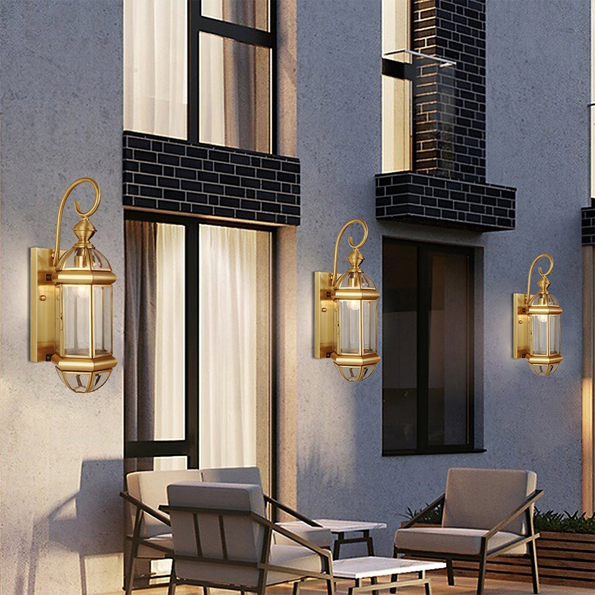 Antique Brass Outdoor Wall Light with Clear Glass - Thecargoods Lamp